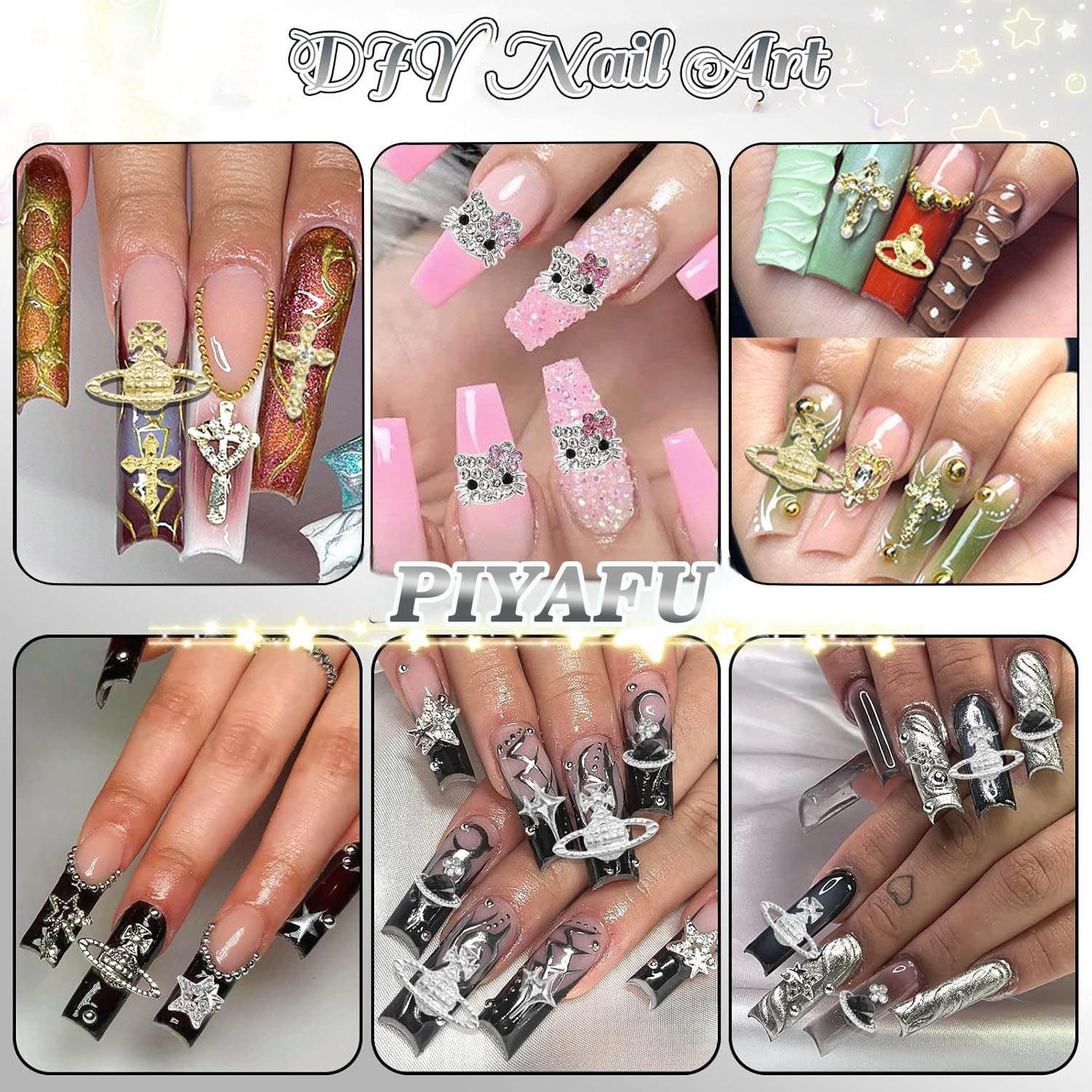 PIYAFU planet nail charms for celestial manicure designs
