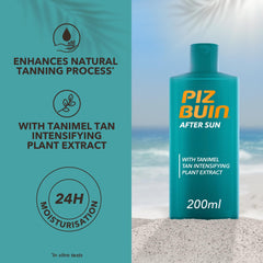 Piz Buin After Sun Tan Intensifying Lotion application close-up showing quick absorption.