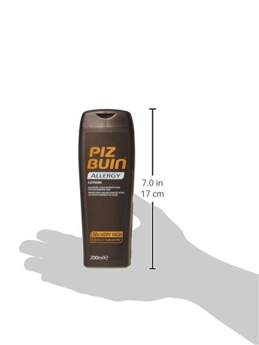 Piz Buin Allergy Lotion SPF50+ packaging, travel-friendly for daily use.