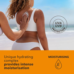 Creamy texture of Piz Buin Moisturising Sun Lotion for smooth skin.