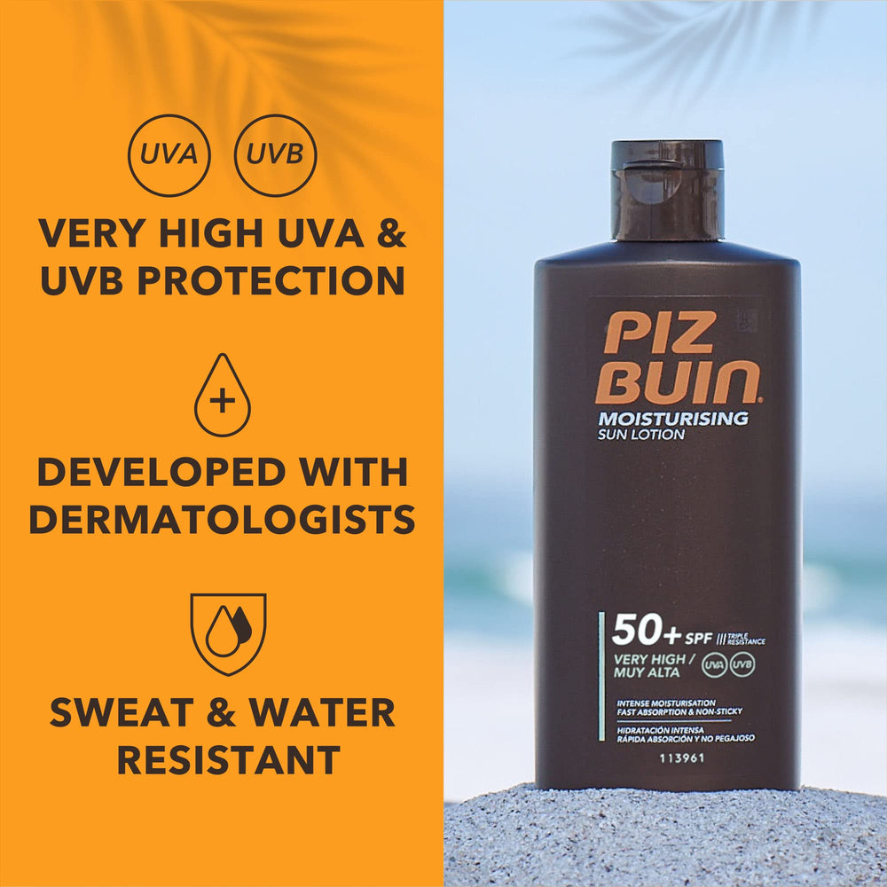Piz Buin Moisturising Sun Lotion quickly absorbs into the skin after application.