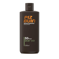 Piz Buin Moisturising Sun Lotion bottle with SPF50+ protection for sunny days.