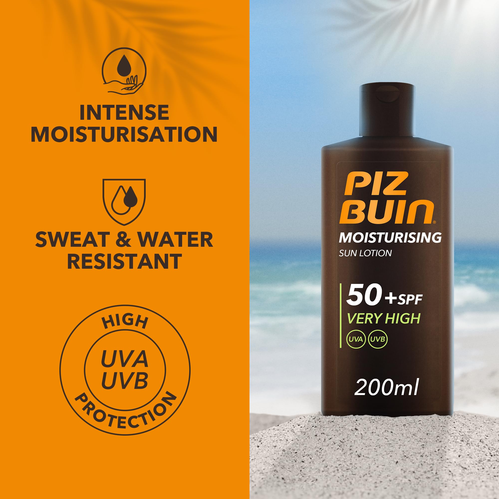 Piz Buin lotion applied on arm shows fast absorption and light feel.