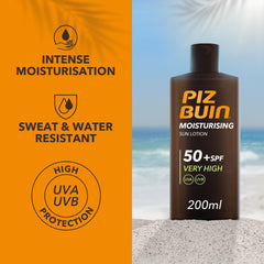 Piz Buin lotion applied on arm shows fast absorption and light feel.