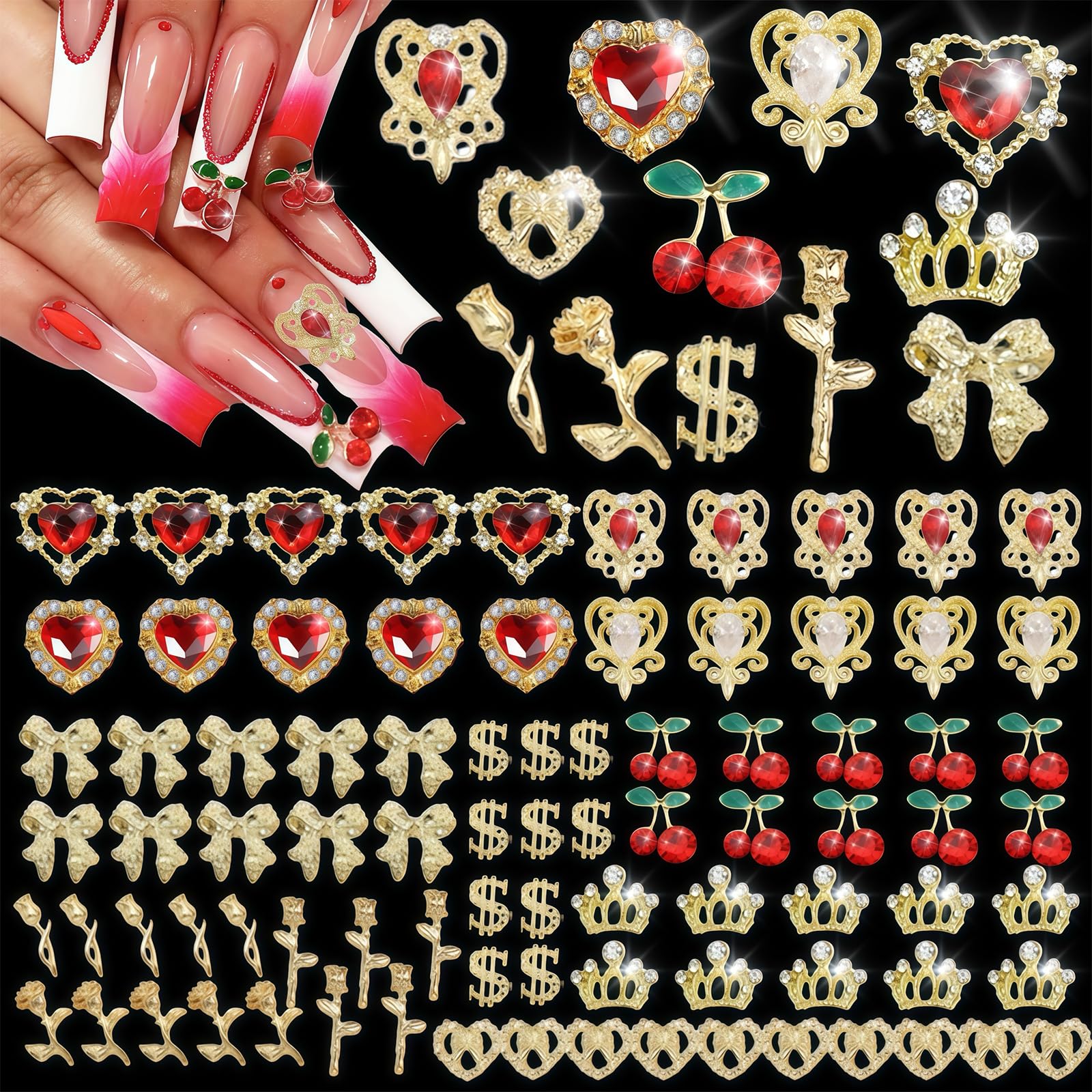 Pizadix heart rhinestones nail charms for sparkling daily manicures.