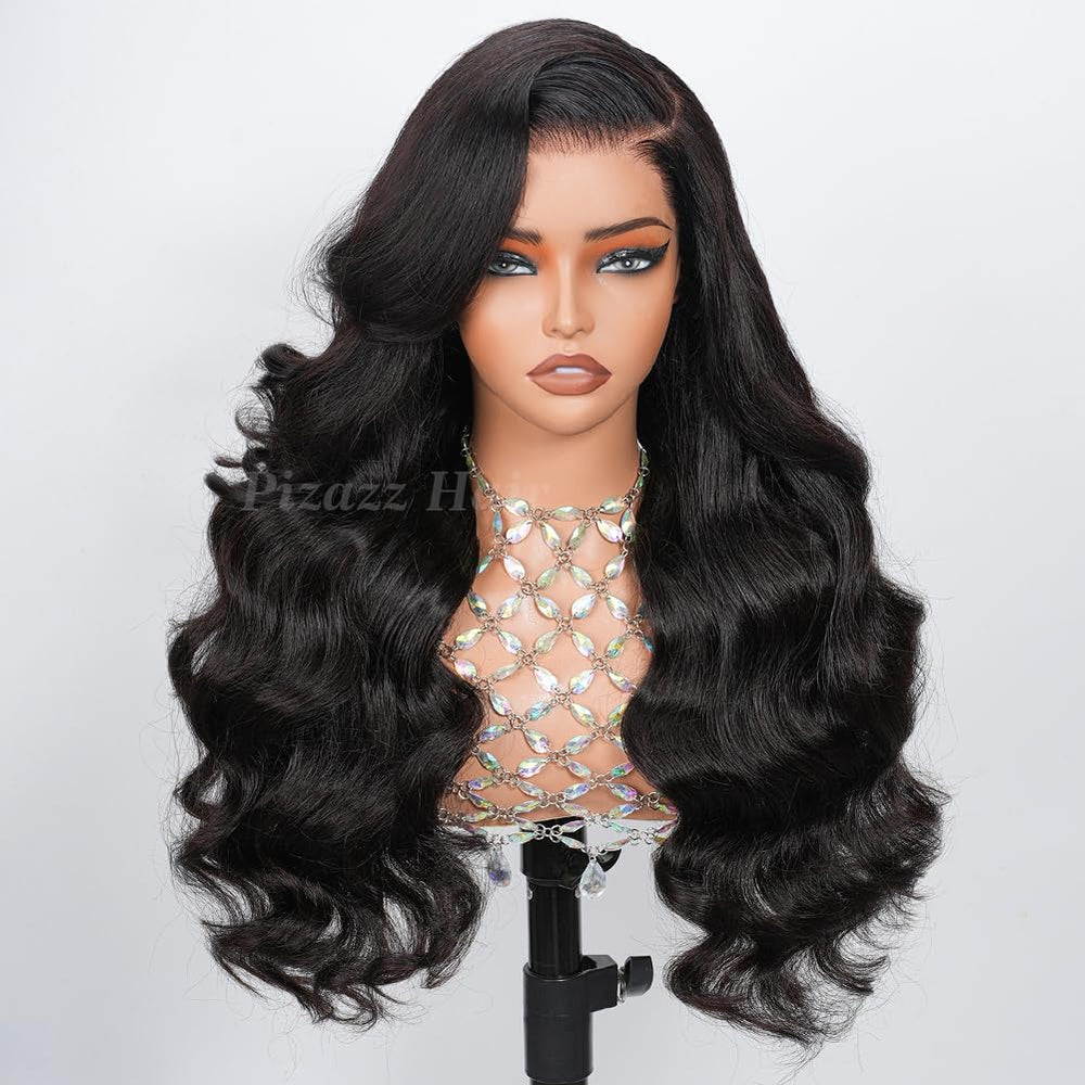 Pizazz 13x4 HD transparent lace front wig in 24-inch length showcasing seamless parting.