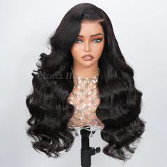 Pizazz 13x4 HD transparent lace front wig in 24-inch length showcasing seamless parting.