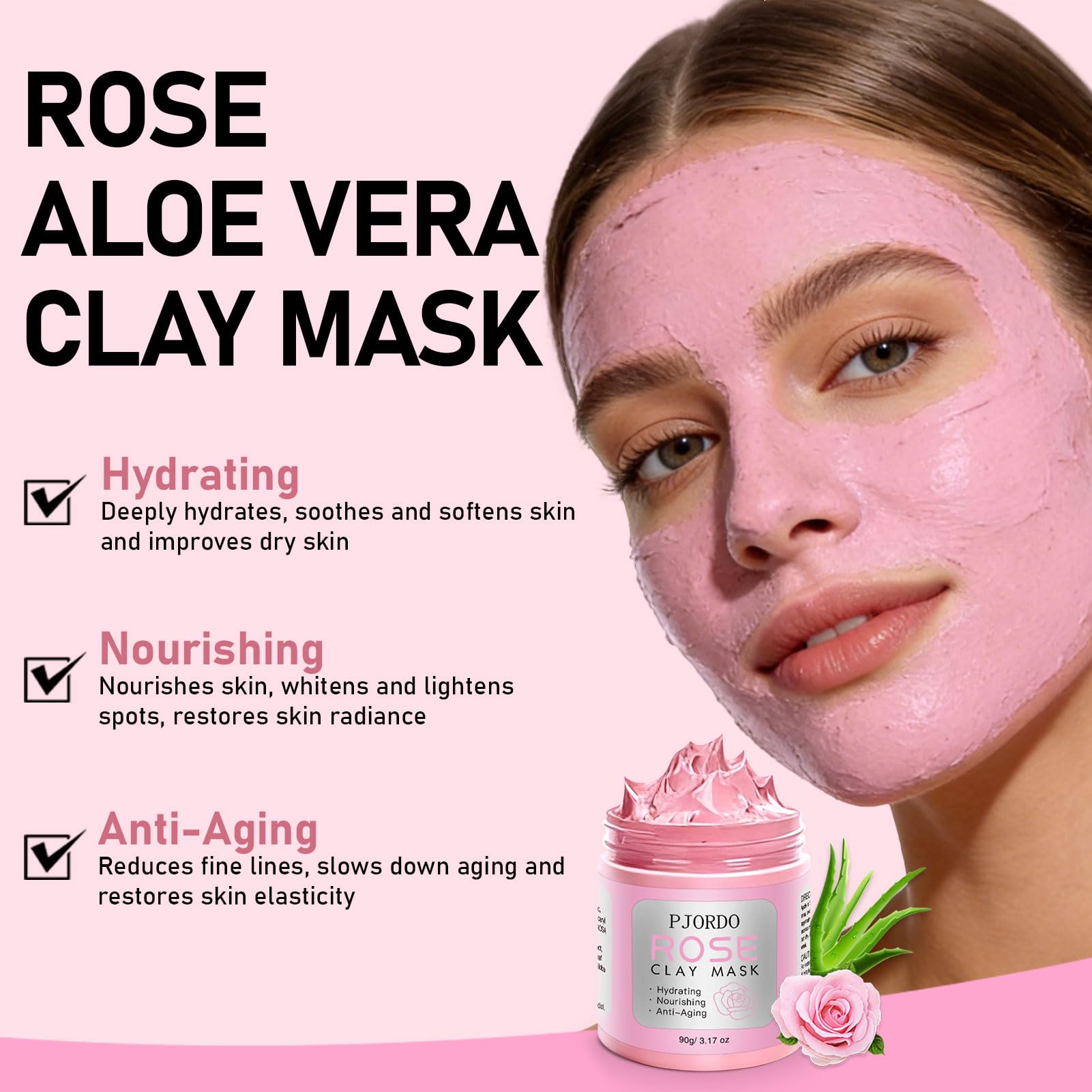 Pjordo rose clay mask 90g hydrating formula for dry skin