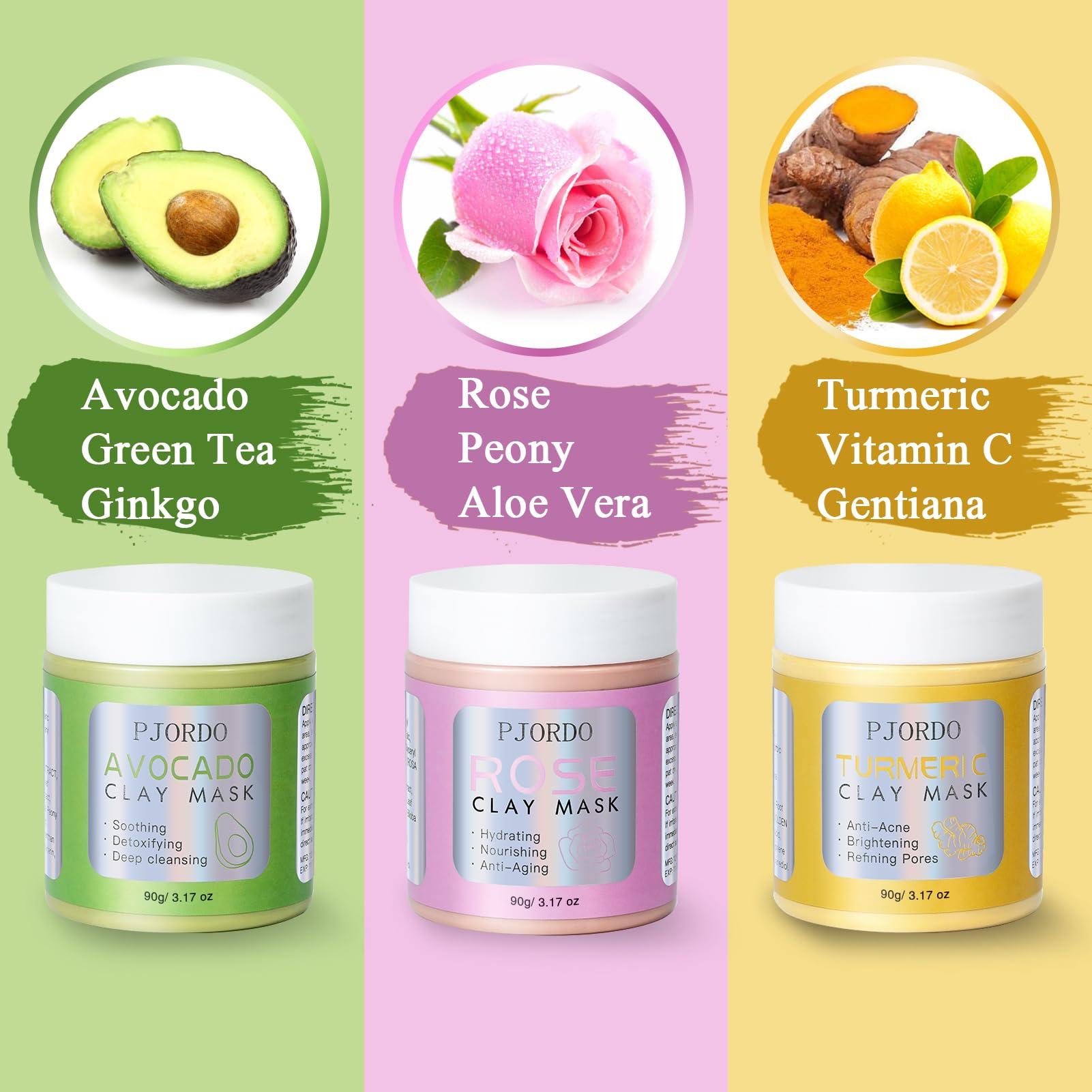 Pjordo rose clay mask jar focusing on hydration and smoothing the skin.