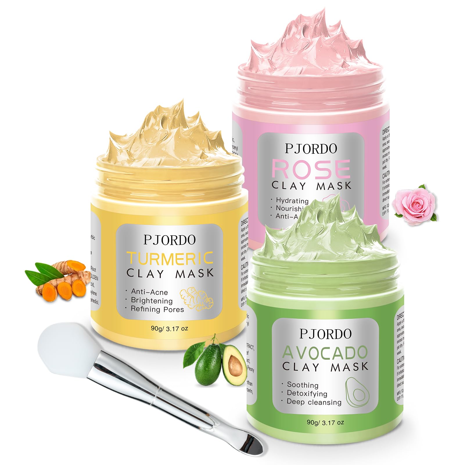 Pjordo turmeric vitamin C clay mask jar showing brightening, antioxidant-rich formula for clear skin.
