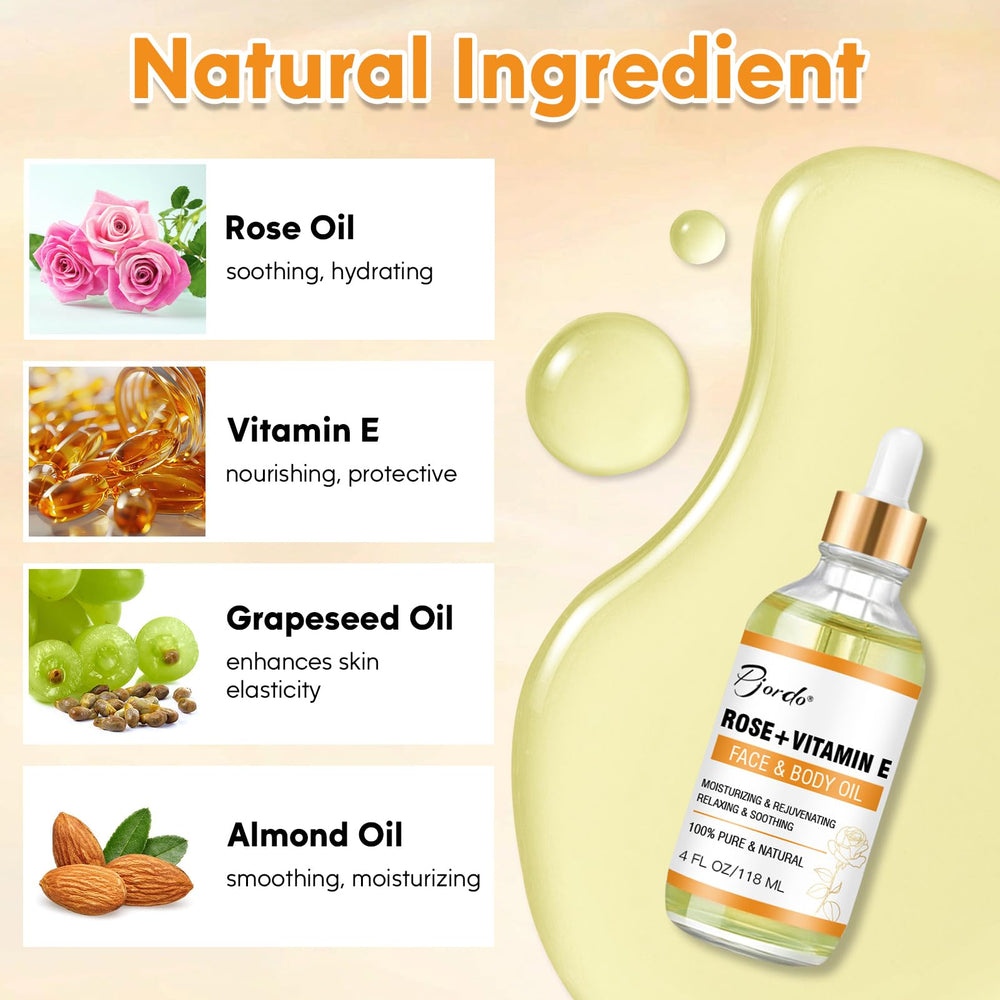 Pjordo Vitamin E Rose Oil texture close-up showing smooth application