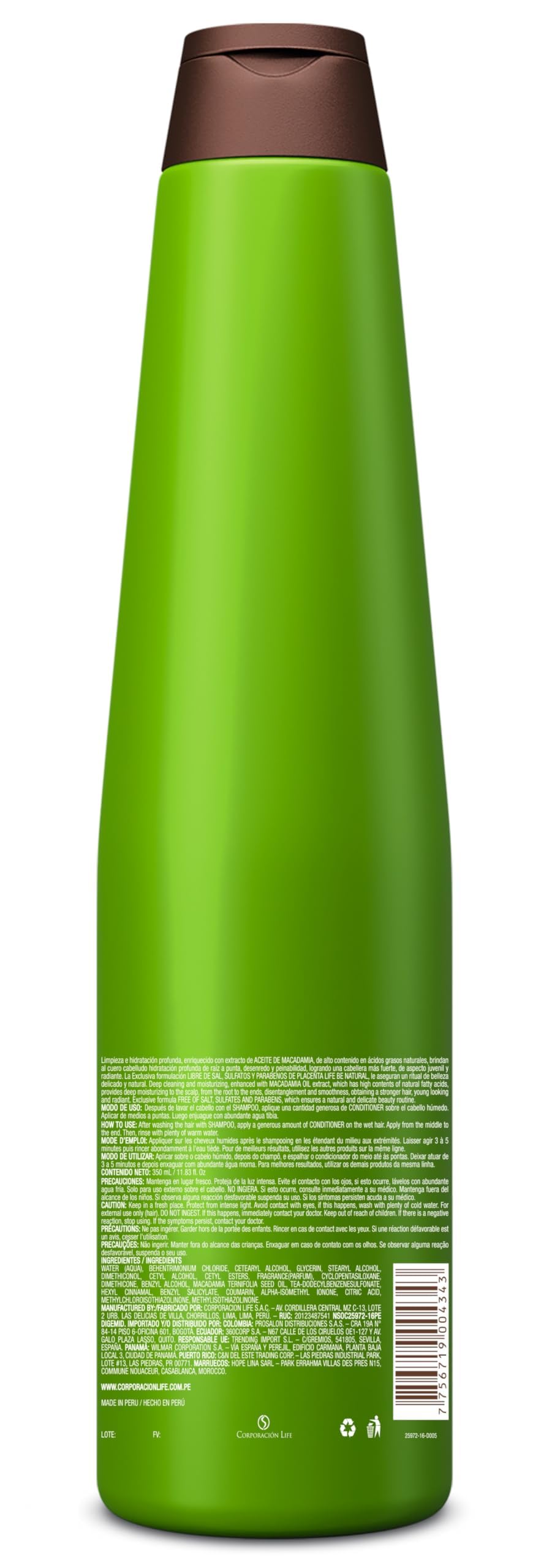 Be Natural Hydra Macadamia conditioner pack showing 350 ml size for regular use.