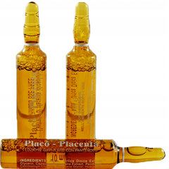 Placenta Placo ampoules arranged for at-home hair-strengthening routine.