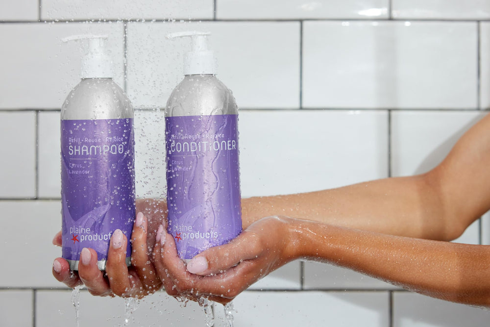 Shampoo and conditioner set by Plaine Products offers salon-grade results at home.