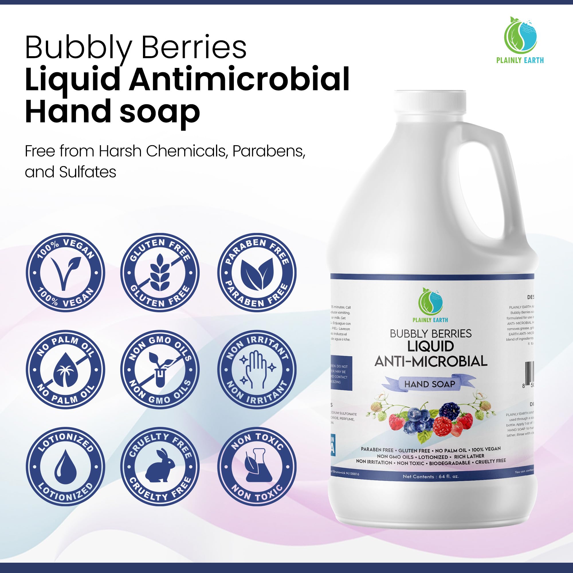 Plainly Earth hand soap pump shown in a kitchen setting for frequent handwashing.