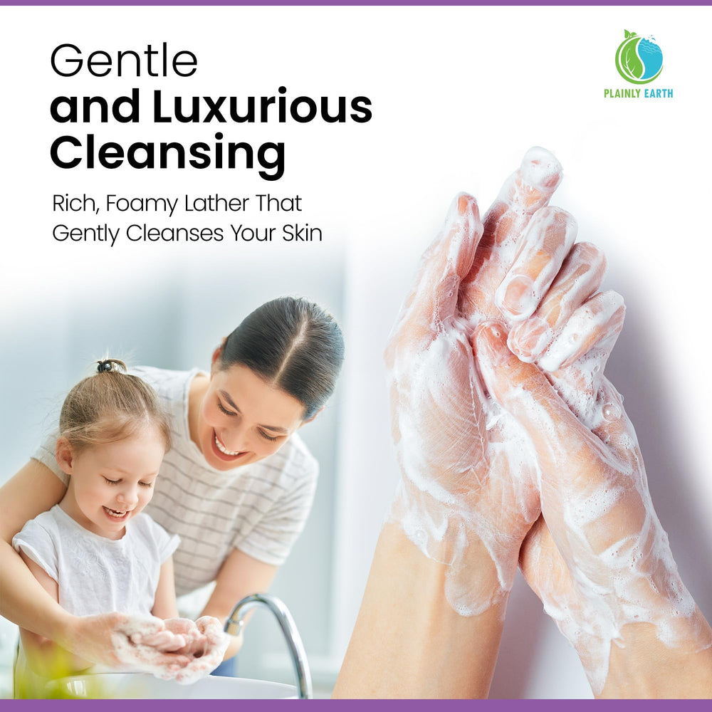 Plainly Earth moisturized hands after washing showcase gentle skin care.