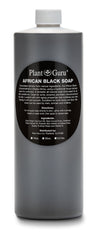 Plant Guru African Black Soap Liquid bottle for versatile face and body cleansing.