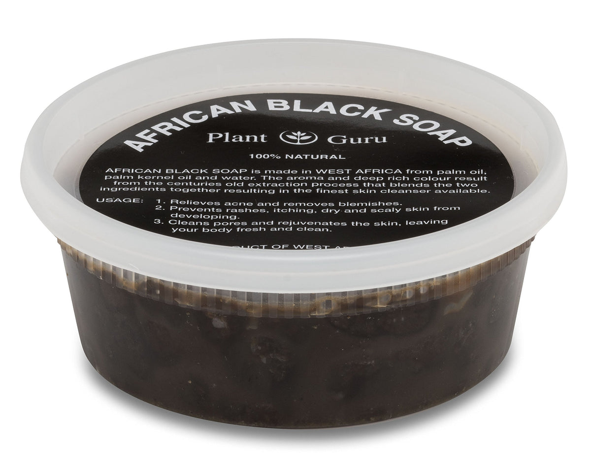 Plant Guru African Black Soap Paste 8 oz packaging for daily cleansing.