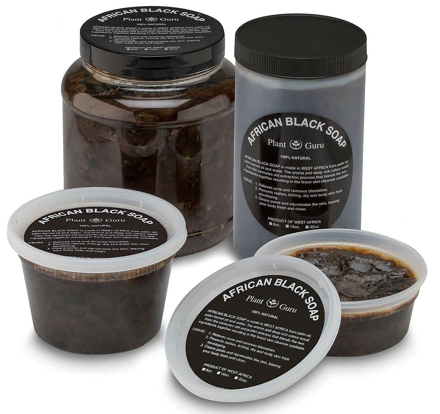 Plant Guru African Black Soap Paste packaging, bulk-ready for savings and routine use.