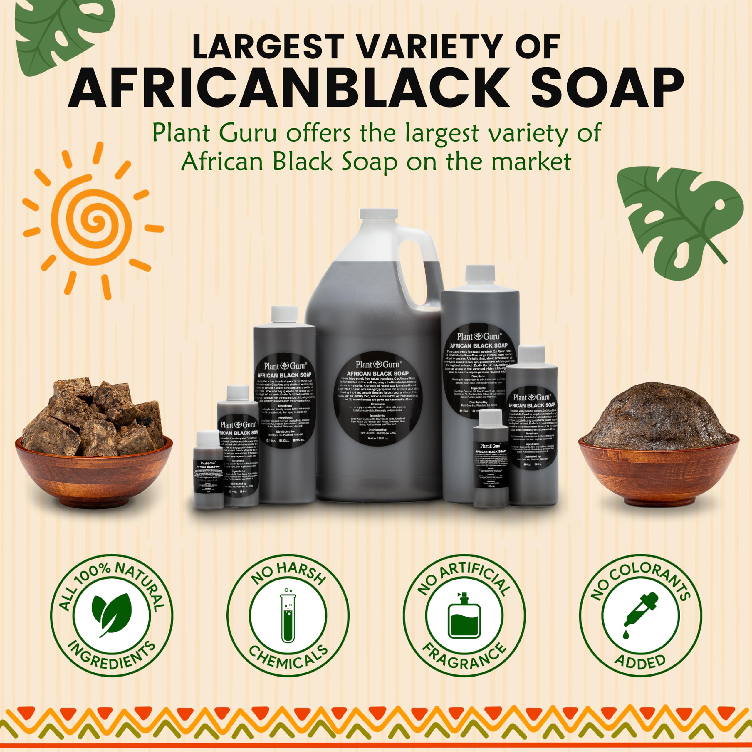 Plant Guru African Black Soap Paste packaging, bulk 2 lb option for households.