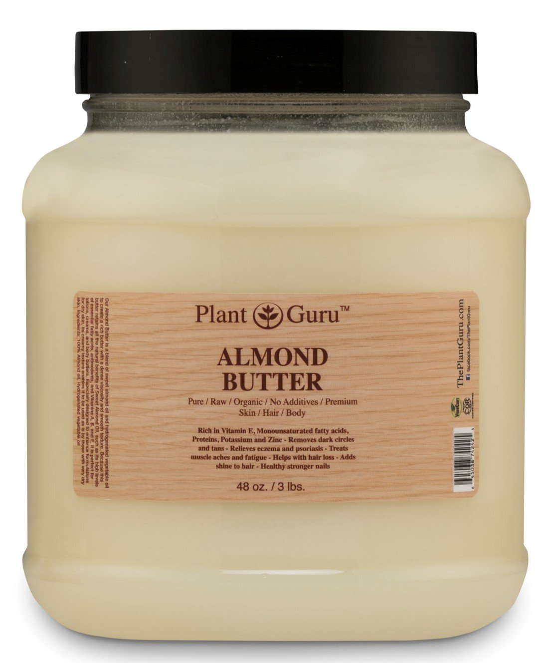 Plant Guru Almond Body Butter 3lbs jar showing rich, creamy texture for deep hydration