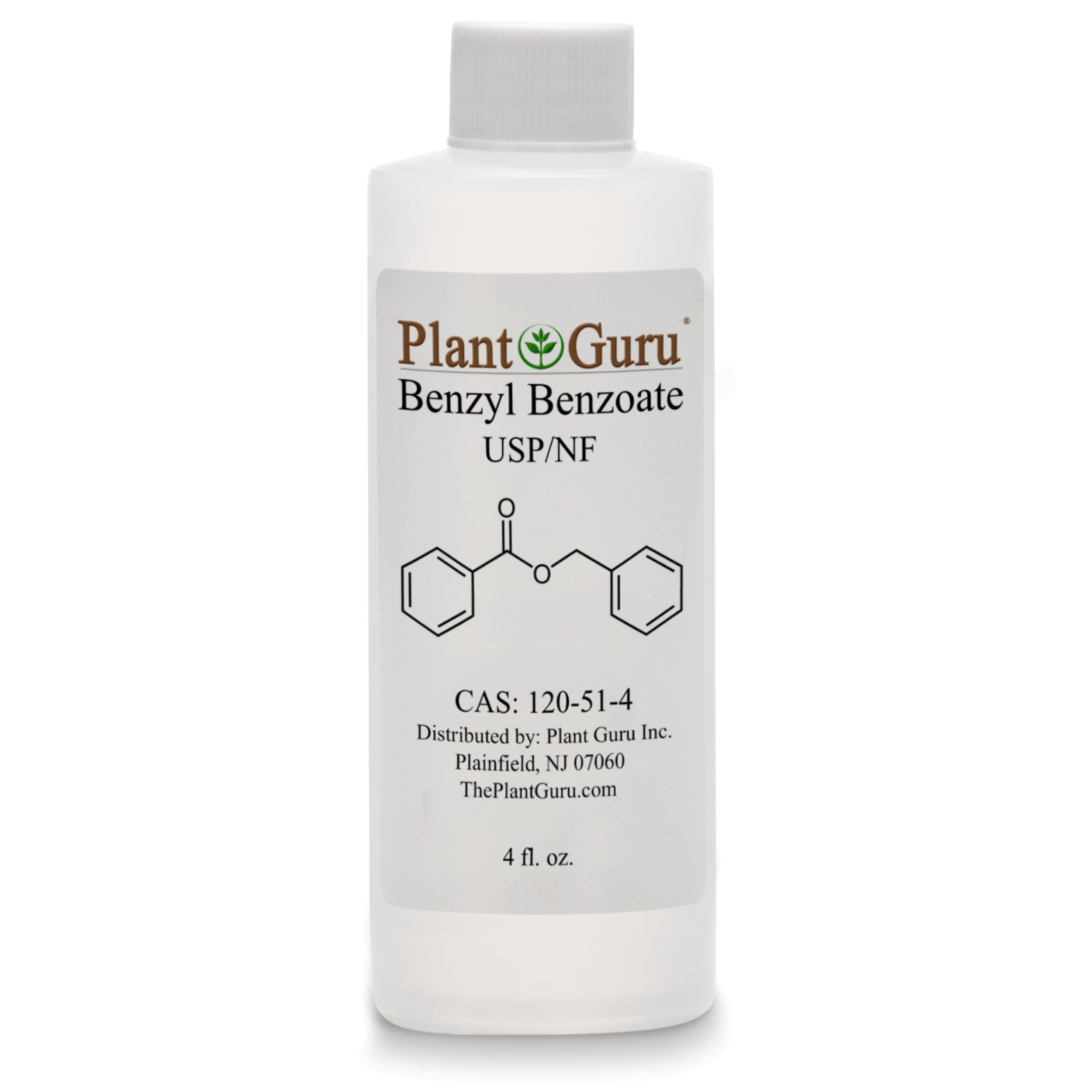 Plant Guru Benzyl Benzoate liquid bottle, versatile base for fragrance formulations.