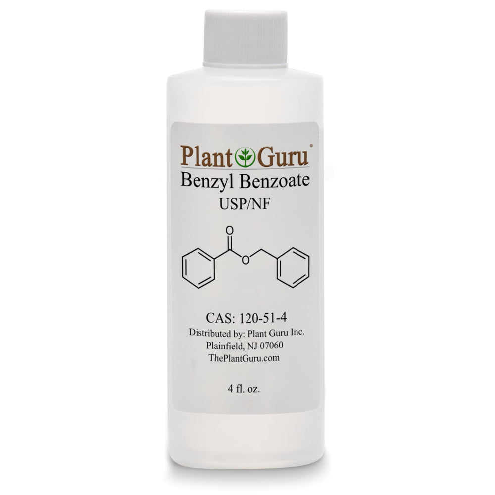 Plant Guru Benzyl Benzoate liquid bottle, versatile base for fragrance formulations.