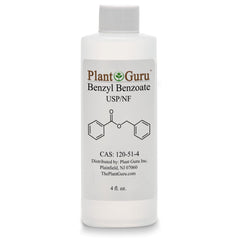 Plant Guru Benzyl Benzoate liquid bottle, versatile base for fragrance formulations.