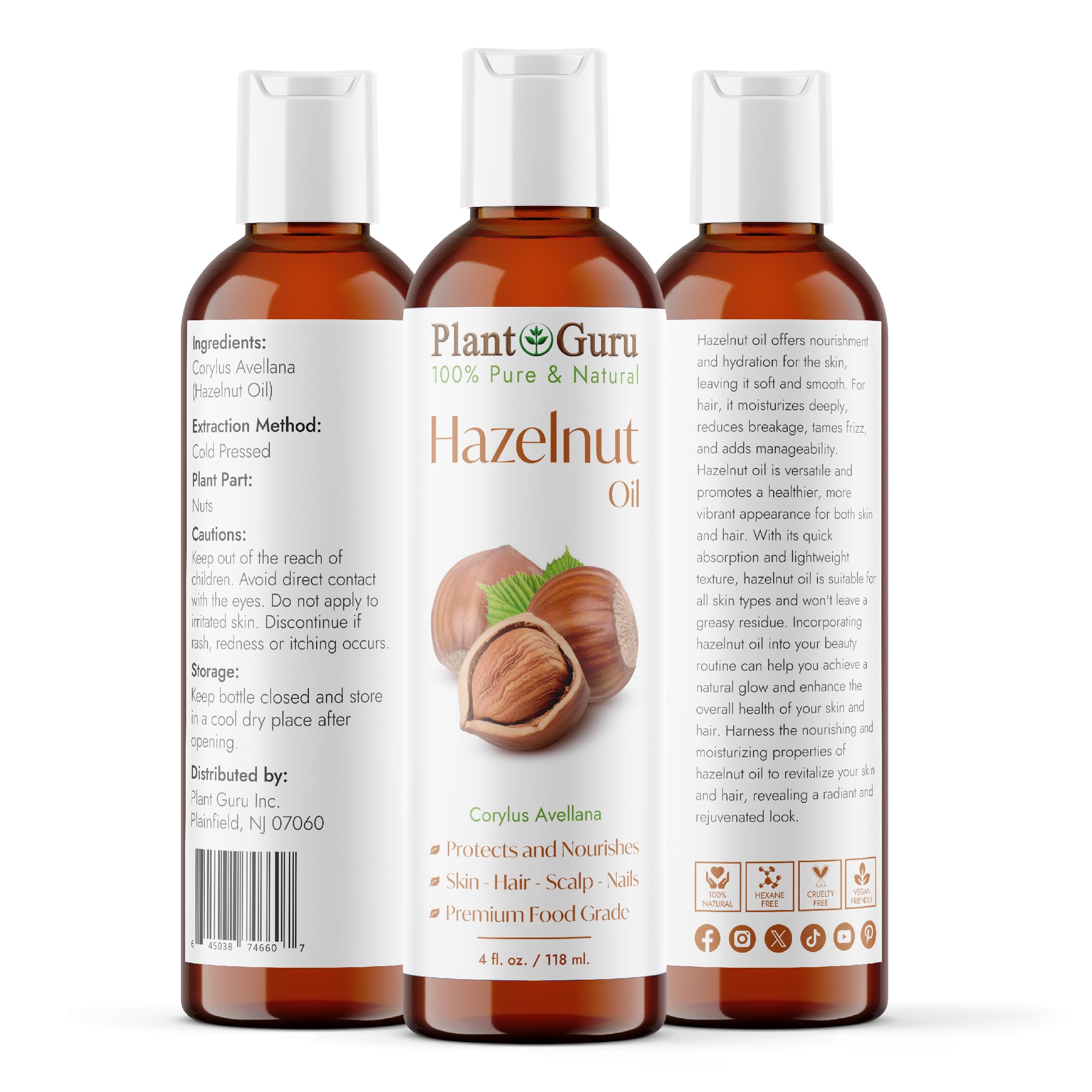 Plant Guru Hazelnut Oil pour, silky glide for massage and quick absorption.