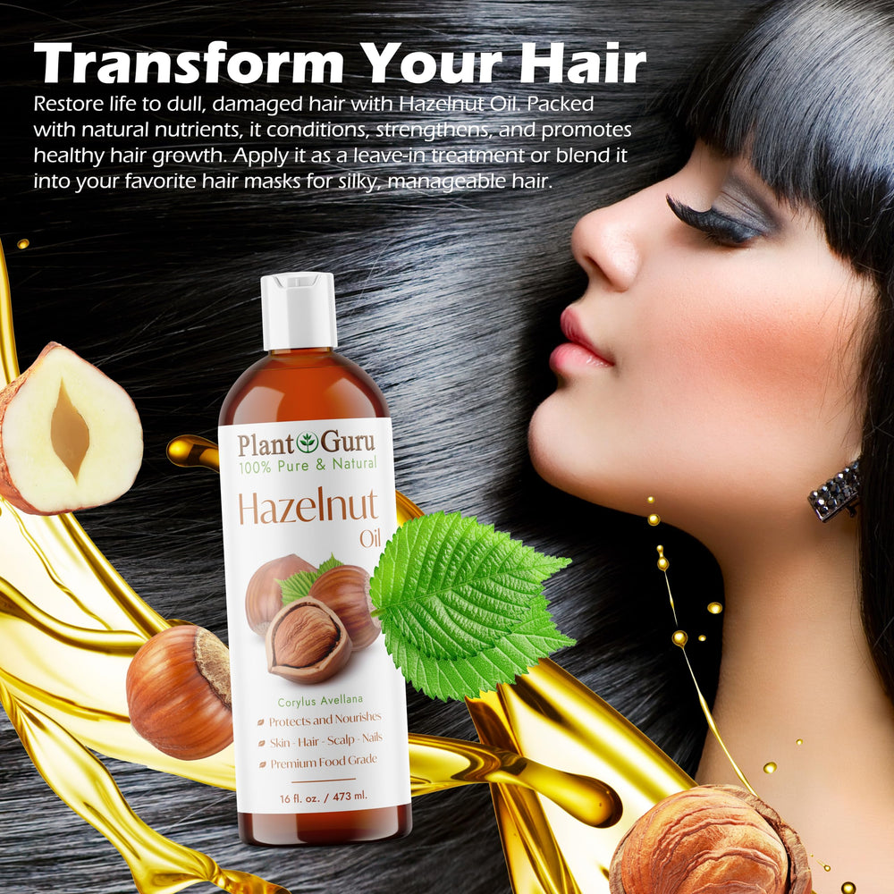 Plant Guru Hazelnut Oil skin application, lightweight moisturizer for soft skin.