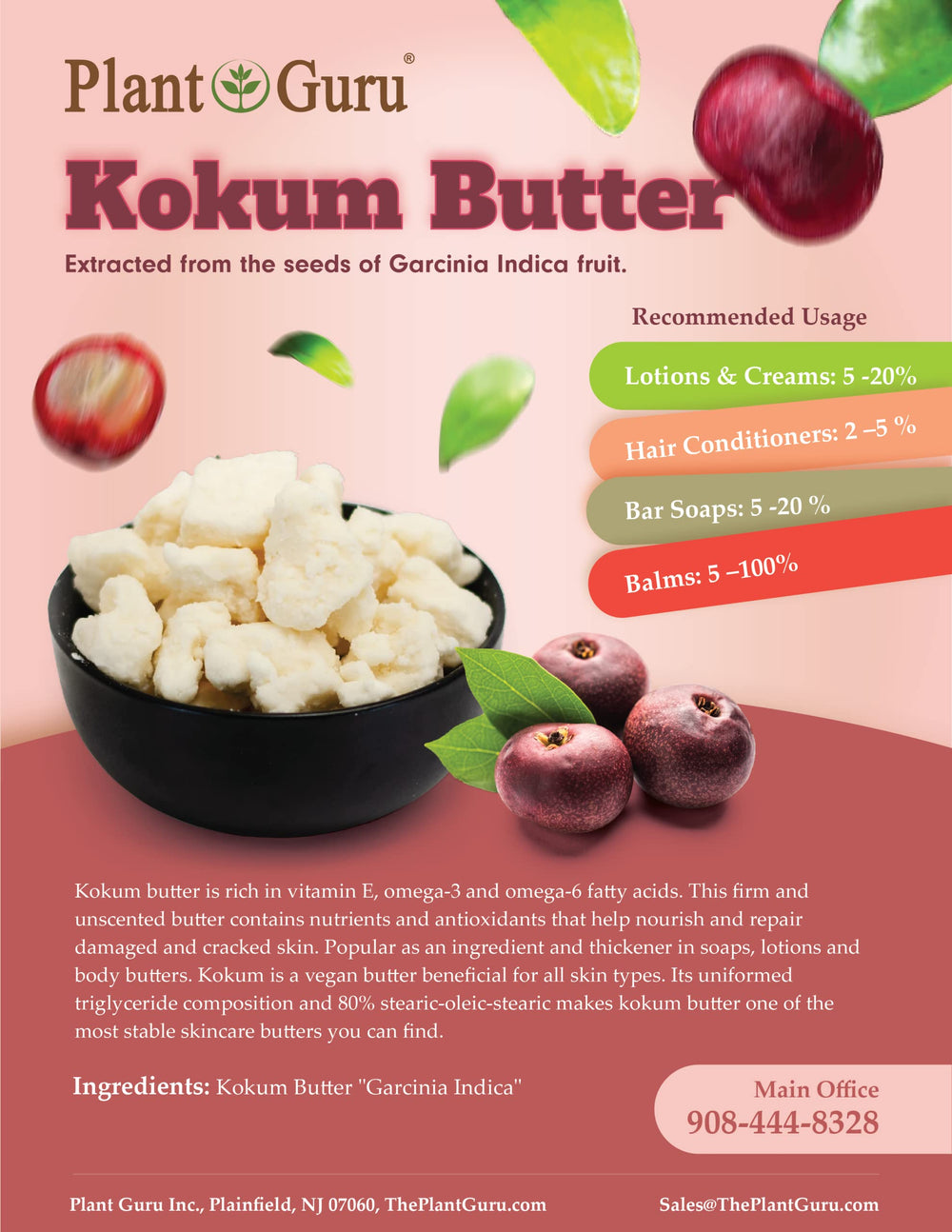 Plant Guru Kokum Butter nourishes skin with vitamin E and fatty acids