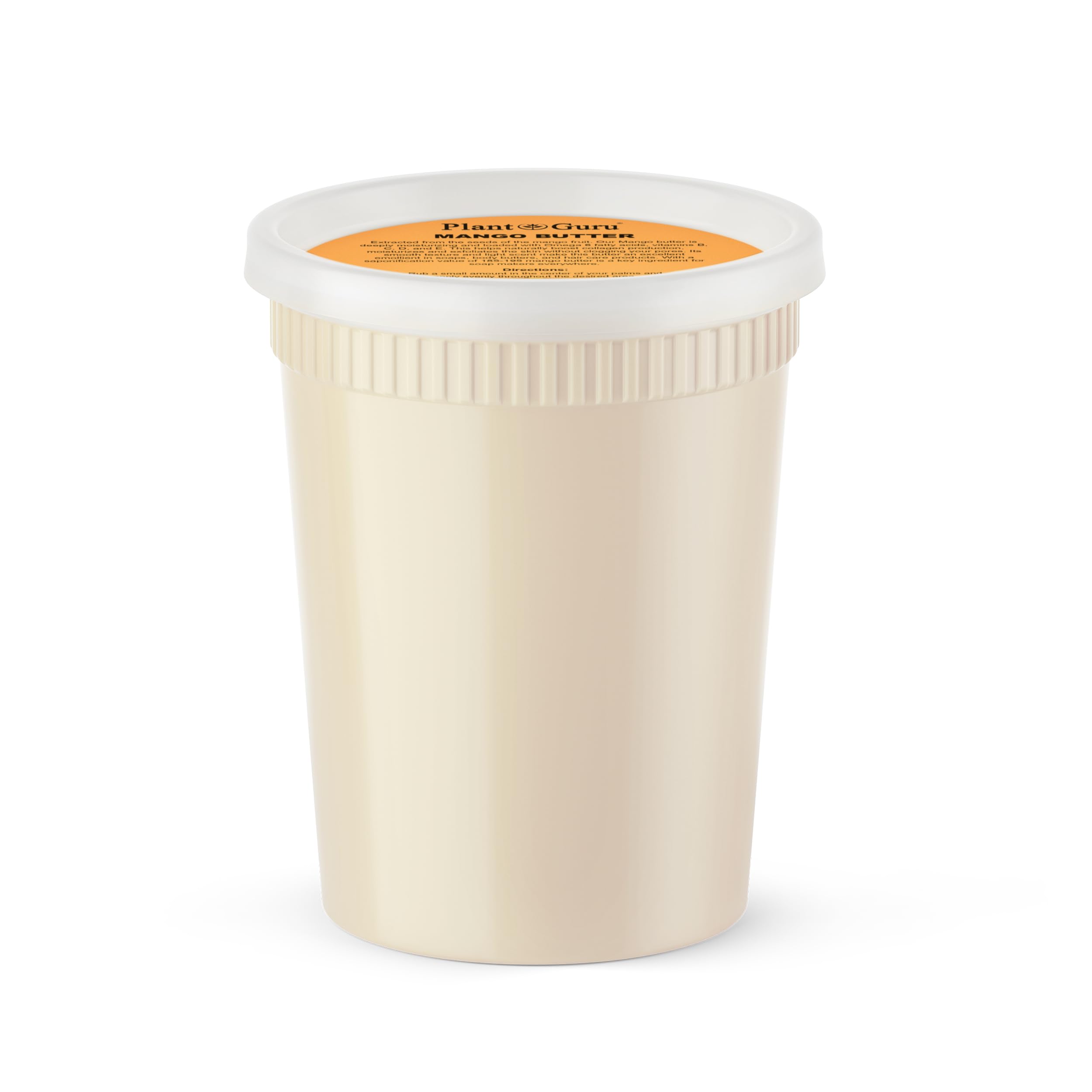 Plant Guru Mango Butter jar front, pure unrefined formula for skin and hair care.
