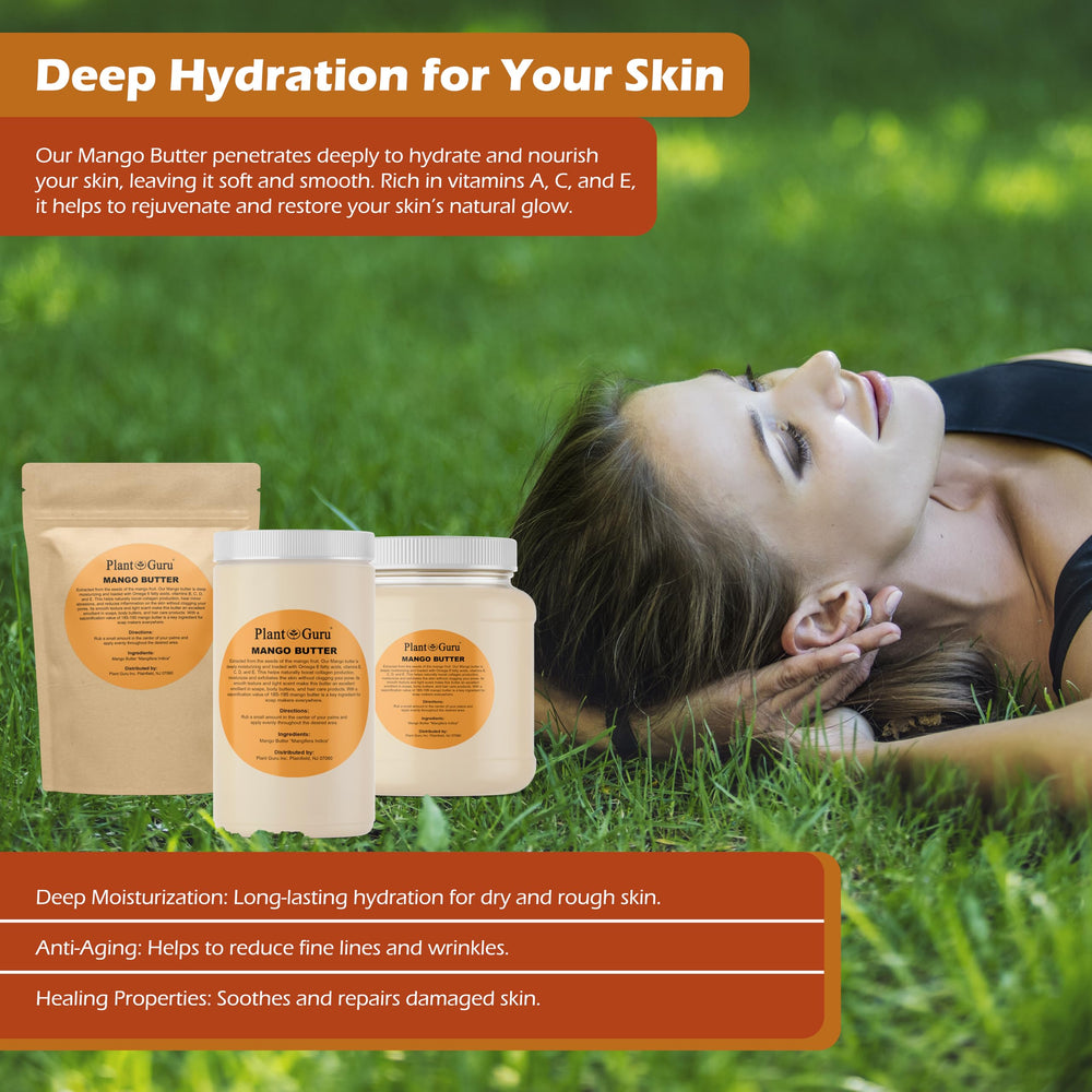 Plant Guru Mango Butter for skin care emollient nourishes dry areas.