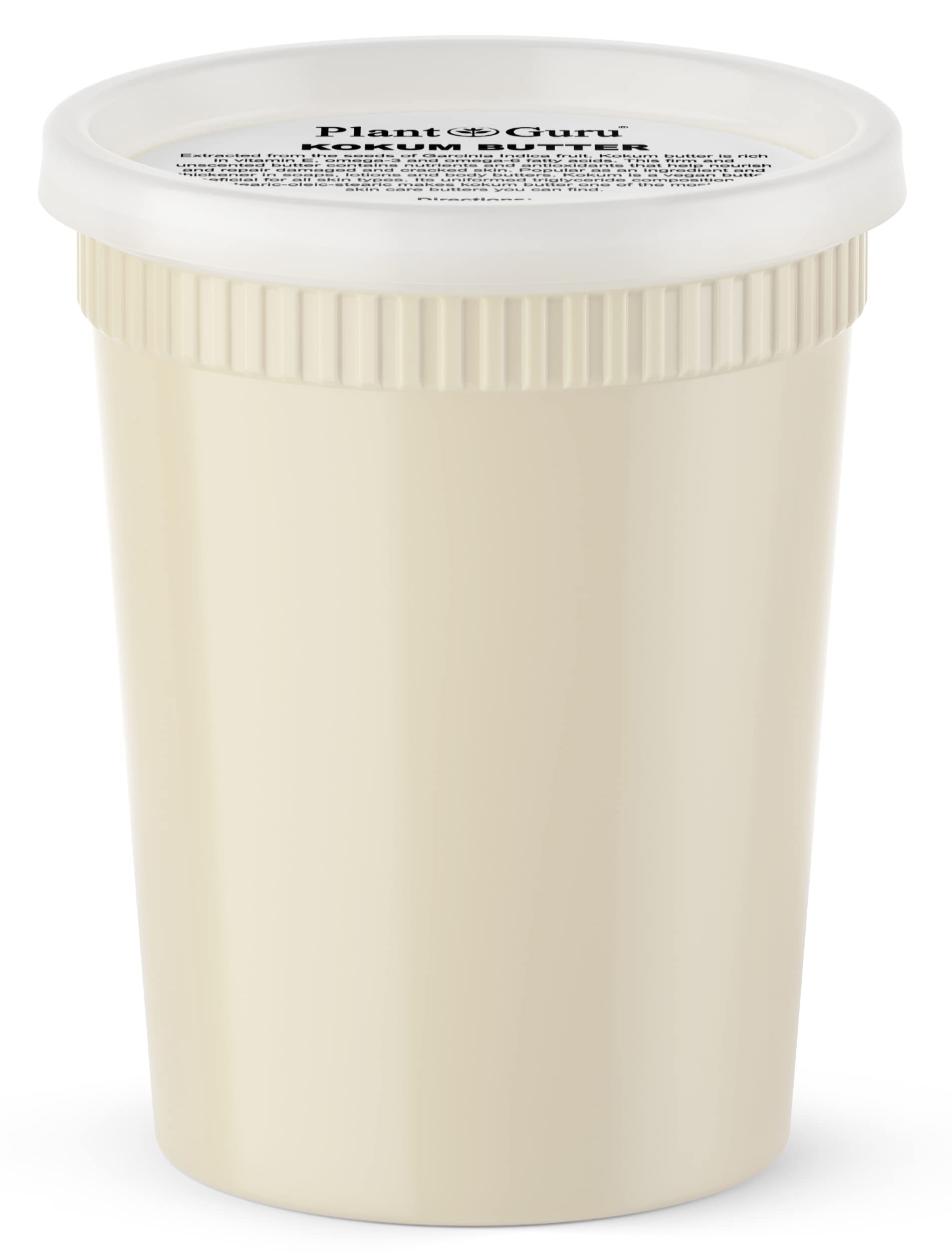 Plant Guru Raw Kokum Butter 32 oz texture close-up for rich vegan skin moisturizer.