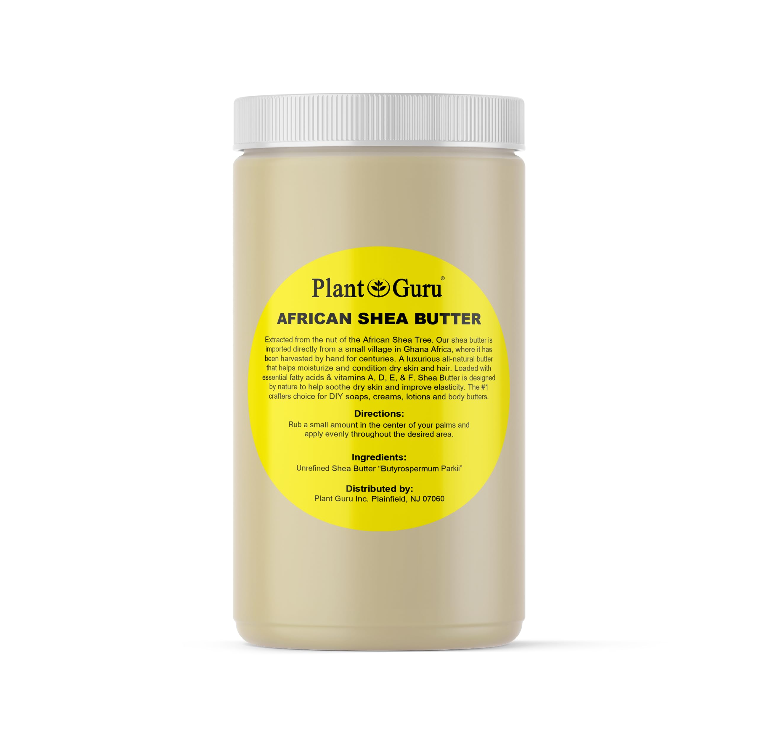 Plant Guru Raw African Shea Butter 32 oz jar for deep skin hydration.