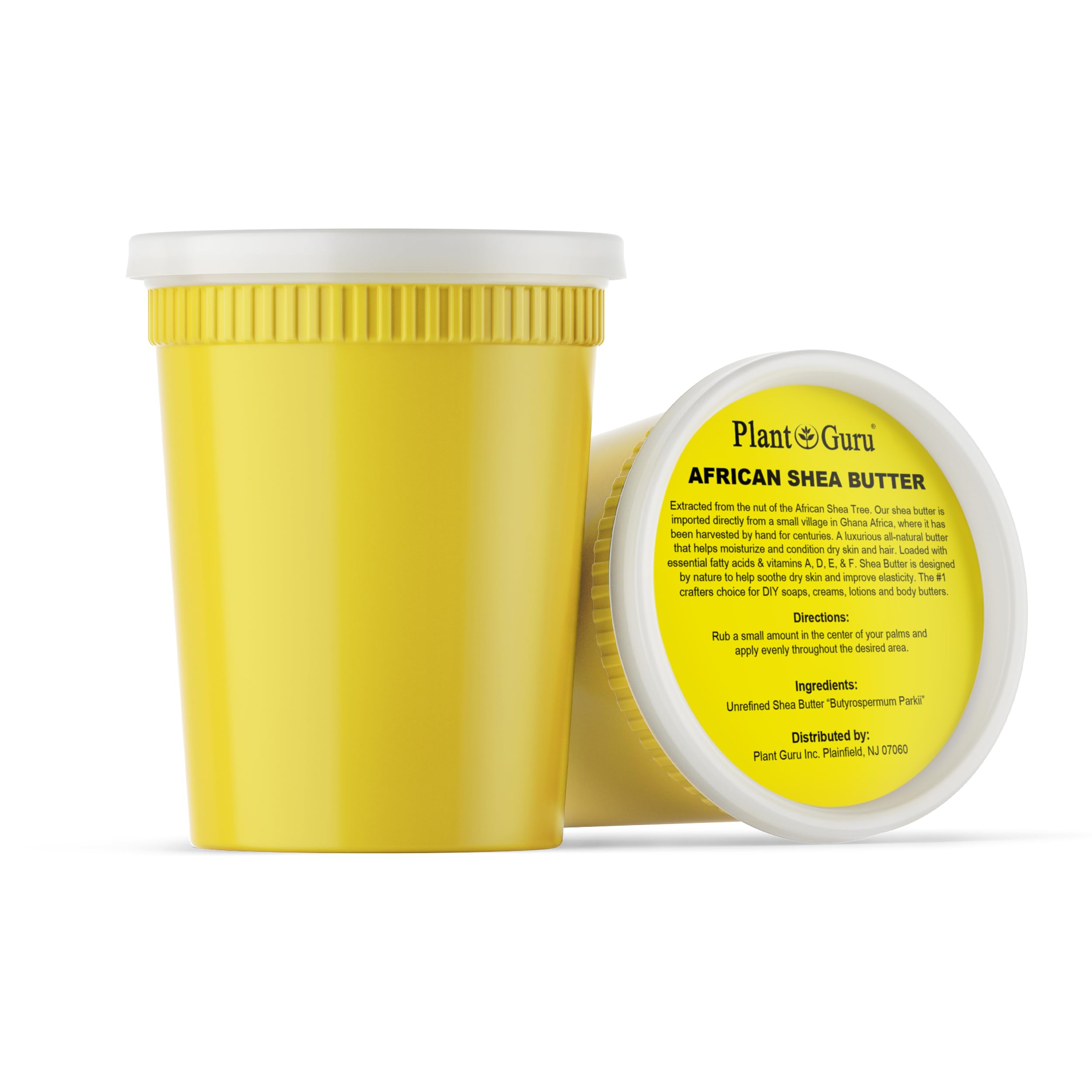 Plant Guru Shea Butter bulk jar close-up showing creamy texture for moisturizing.