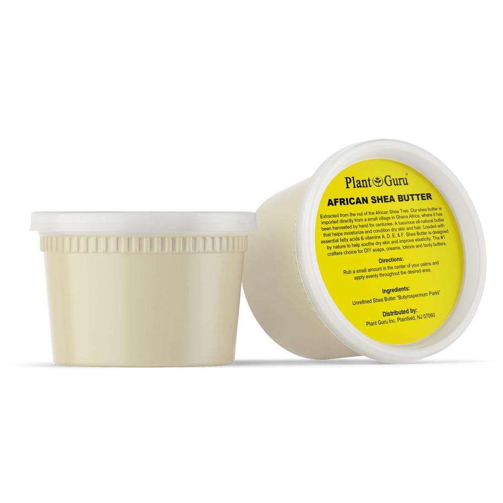 Plant Guru Shea Butter tub closeup highlighting natural ivory color for nourished skin