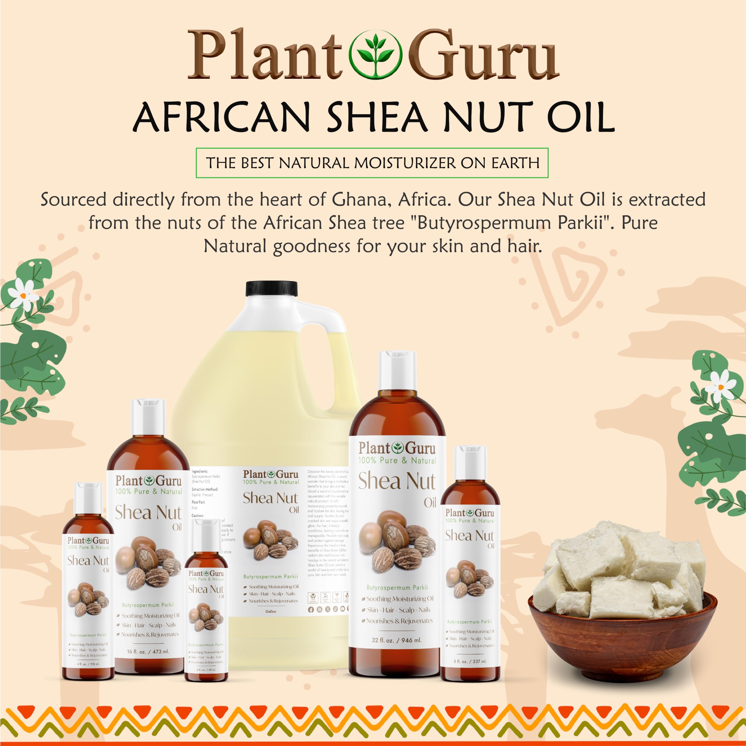 Plant Guru Shea Nut Oil nourishes hair with lightweight moisture and frizz control