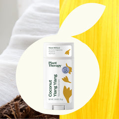 Plant Therapy Coconut Ylang Ylang Deodorant bottle side view, lightweight and sleek.
