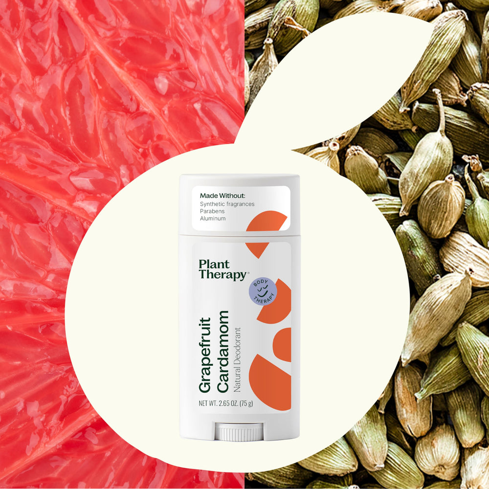 Plant Therapy Grapefruit Cardamom deodorant texture close-up demonstrates lightweight, non-greasy feel.