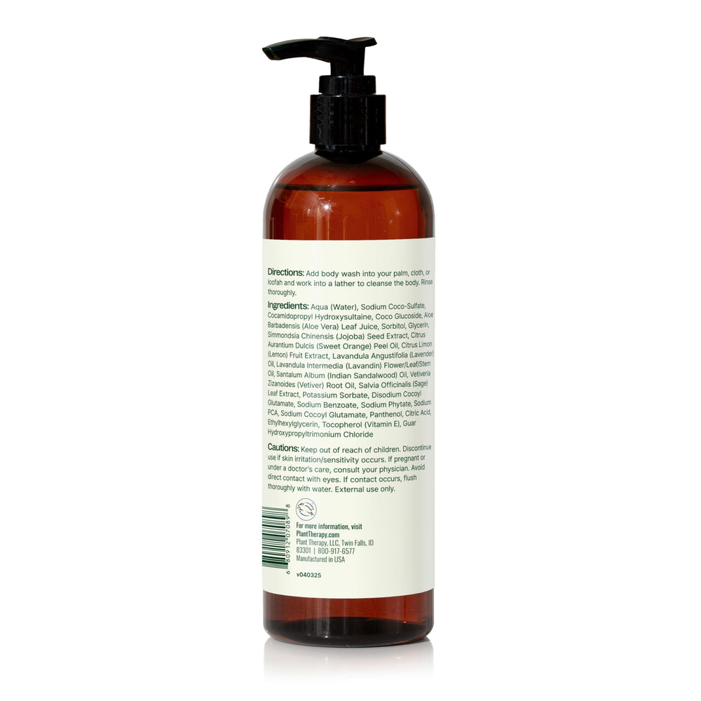 Plant Therapy Lavender Sandalwood with loofah for refreshing cleanse.