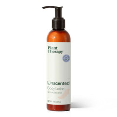 Plant Therapy Unscented Body Lotion aloe-shea 8oz bottle for daily hydration.