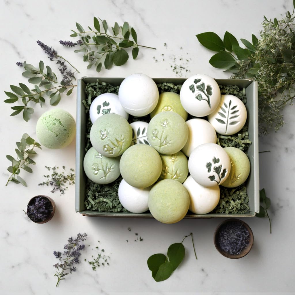 Plantful bath bombs variety scents displayed to inspire relaxation.