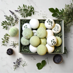 Plantful bath bombs variety scents displayed to inspire relaxation.