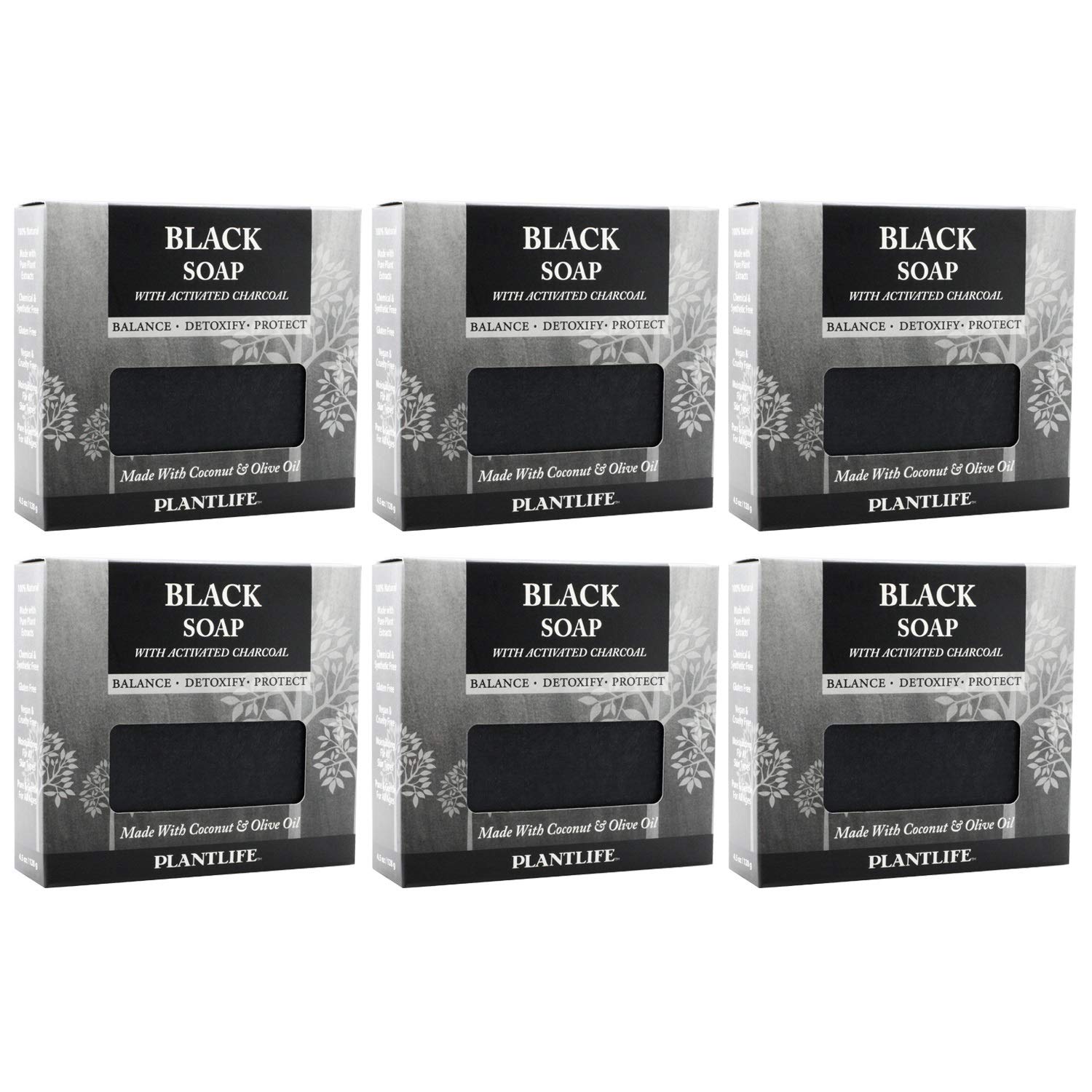 Plantlife Black 6-Pack Bar Soap packaging shows gift-ready presentation.