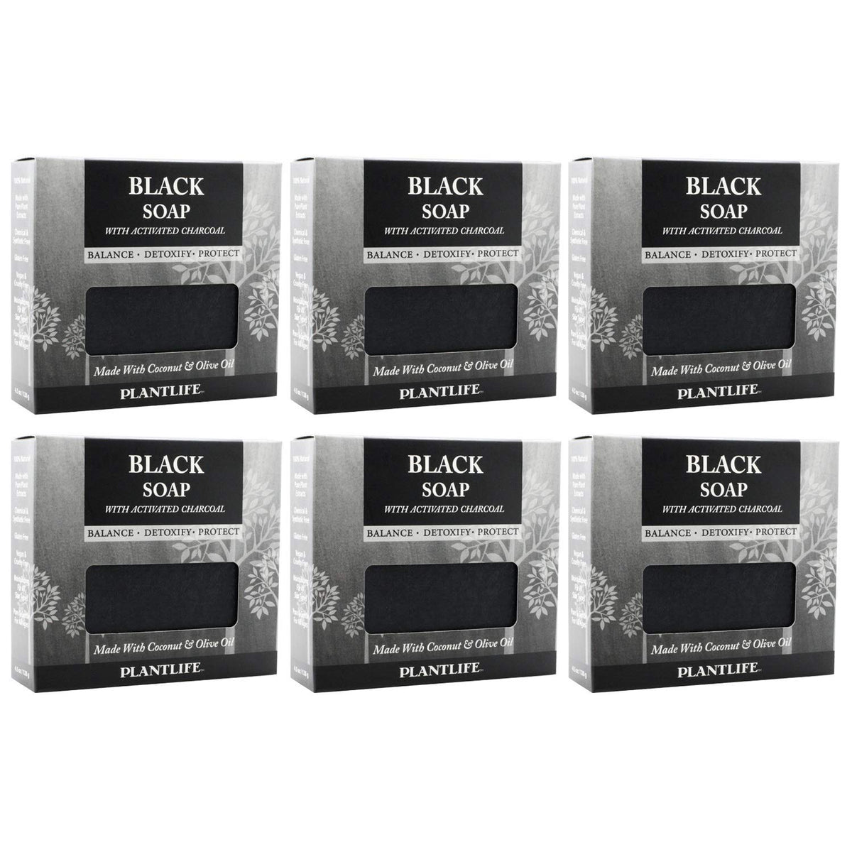 Plantlife Black 6-Pack Bar Soap packaging shows gift-ready presentation.