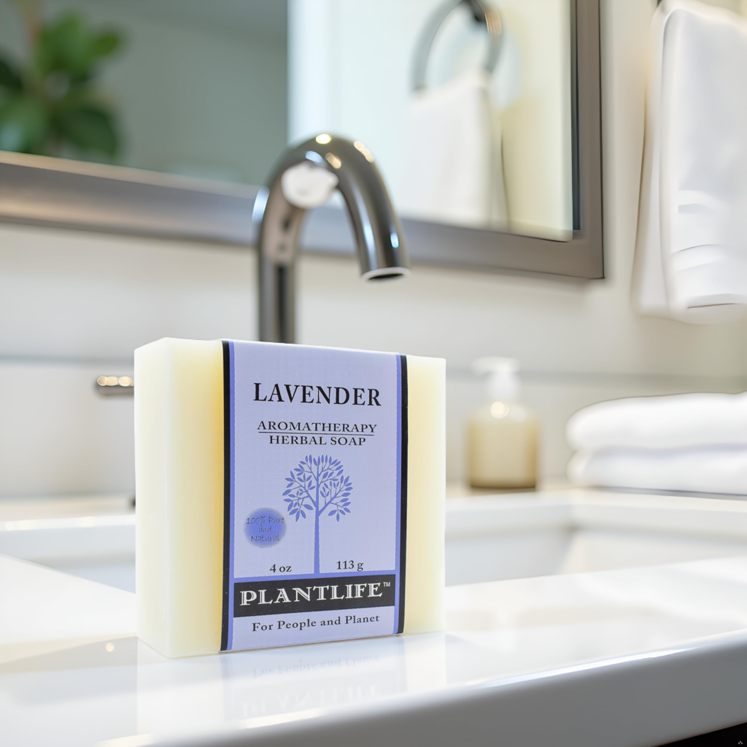 Plantlife Lavender 6-pack Bar Soap hand-cut bar on display for daily soothing shower.