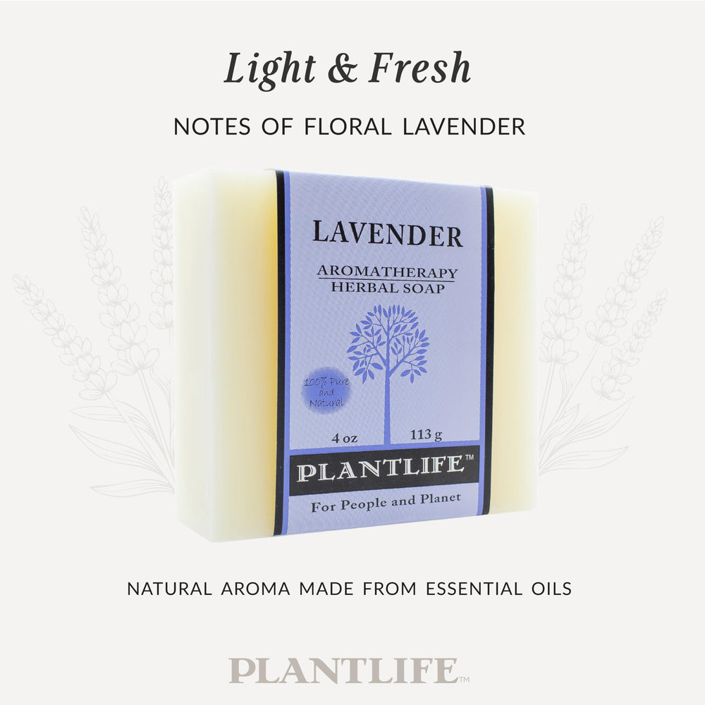 Plantlife Lavender 6-pack Bar Soap ingredients: organic botanicals and essential oils.