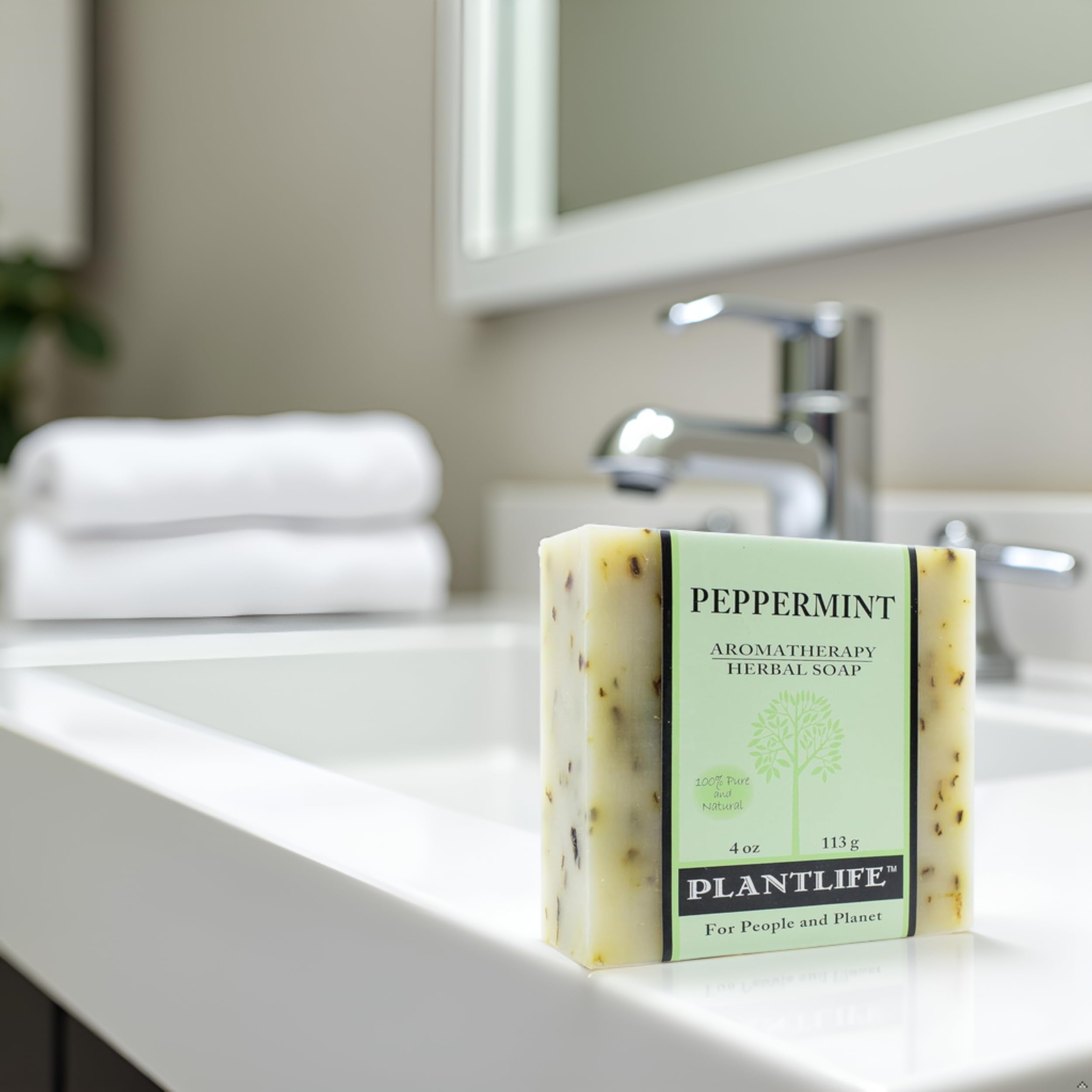 Close-up of peppermint leaves with soap highlighting a refreshing morning aroma