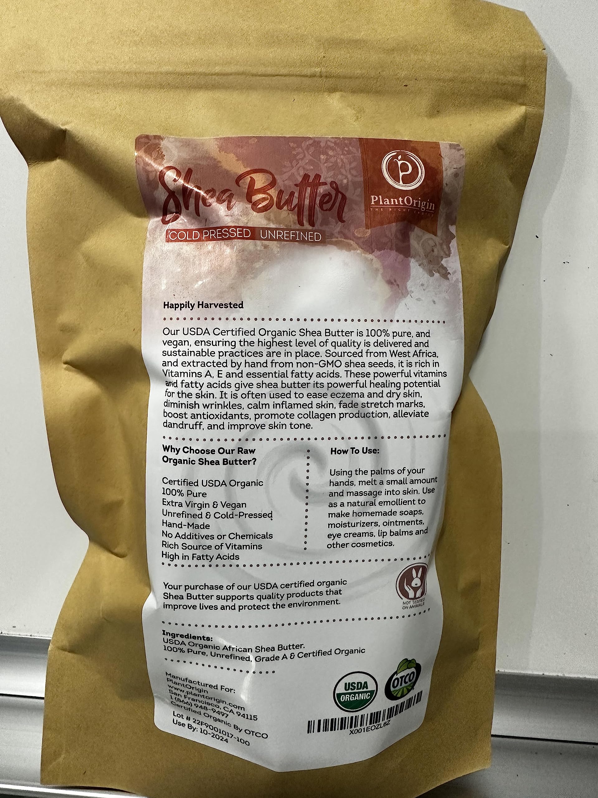 PLANTORIGIN Shea Butter vegan cruelty-free certification marks ethical skincare.